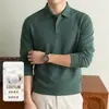 Camisa polo masculina de algodão puro de manga longa, camisa básica lisa casual para outono e inverno, 100% algodão, com gola de lapela