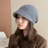 Sombrero de pescador tres en uno estilo Hepburn para mujer, sombrero de invierno cálido para otoño e invierno, protección para las orejas, gorro apilado, para cabeza grande, sombrero de lana de moda, combina con todo