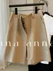Shorts Casuais de Verão Khaki Estilo Old Money para Mulheres, Estilo Francês de Alto Padrão, Calça Pantalona Versátil para o Dia a Dia