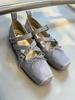 Versión de piel de oveja ~ Zapatos Mary Jane de estilo coreano con punta cuadrada y punta de cerdo, tacón grueso y hebilla cruzada con lazo francés.
