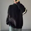 Novo cardigã de zíper com gola média estilo old money de luxo leve, suéter de manga longa com gola alta para homens, malha de manga longa, cardigã masculino, jaqueta masculina