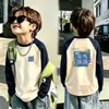 Camiseta Térmica de Forro Polar para Niños Niños 2026 Nuevo Otoño Invierno Patchwork Manga Larga Top Cálido para Niños Medianos y Grandes