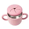 Taza de acero inoxidable con pajita de silicona para niños, taza multifuncional para beber directamente con pajita y doble asa, taza de aprendizaje de estilo creativo