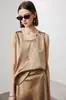 Camisola de Seda para Mujer 2026 Primavera/Verano Nueva Color Sólido Ropa Interior Exterior Estilo Commuter con Encaje y Top de Seda de Morera