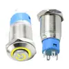 Interruptor de Botón Metálico de Fondo Azul de 12 mm Auto-retorno Auto-bloqueo Redondo LED Interruptor de Botón de Encendido con Luz