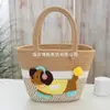 2026 Bolso Tejido de Paja Caricatura Bolso de Mano Gran Capacidad Bolso Tejido Bolso Tote para Mujer Vacaciones en la Costa Bolso de Playa Verano