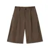 Rumei 2026 Shorts Casuais Tendência Retro Cor Sólida para Homens, Verão Soltos com Caimento Retos de Perna Larga Cropped