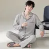 Item quente da transmissão ao vivo pijama masculino 100% algodão puro outono e inverno cardigã manga longa lapela conjunto de roupa caseira primavera e outono pode ser usado ao ar livre