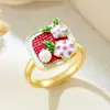 Anillo de flor de cobre con incrustaciones de circón estilo coreano de tres secciones Meizu para mujer, anillo dulce y fresco con flor de goteo de aceite para el dedo índice, accesorio de moda