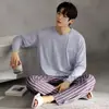 Pijama para Hombre de Modal Estilo Primavera y Otoño Manga Larga Pantalón Largo Color Sólido Cuello Redondo Pulóver Sencillo Casual