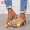Justi Export Spot Nuevos Zapatos de Mujer Moda Europea y Americana sin Cordones Lentejuelas Talla Grande Tacón Grueso Sandalias de Tacón Alto y Pantuflas para Mujer