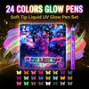 O conjunto de canetas que brilha no escuro mais vendido do TikTok, canetas de pintura de maquiagem facial UV, canetas criativas de graffiti DIY para atmosfera de festa de fim de ano