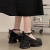 Zapatos Planos de Tacón Grueso para Mujer 2024 Primavera Nuevos Perla Dama de Honor Blancos Zapatos de Tacón Alto Mary Jane Zapatos Pequeños de Cuero Que No Cansan los Pies