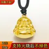 Pingente de Buda Maitreya Oco com Caractere de Sorte em Ouro de Areia Vietnamita Resistente ao Fogo, Joia de Ouro de Areia Queimável, Colar de Ouro de Areia