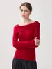 Estilo elegante e sofisticado! Camisa feminina canelada slim fit ombro a ombro 100% caxemira pura, top de tricô estiloso