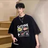 Camiseta Manga Curta Algodão Puro Pesado Estilo Japonês Hong Kong para Homens, Verão Solta Oversized Tendência Americana