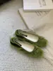 Versión de piel de oveja ~ Aumento interno de altura de 4 cm zapatillas de ballet para mujer, combinadas con faldas, zapatos Mary Jane de hada color verde terciopelo estilo francés