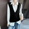 Chaleco sin mangas 100% lana pura para mujer, cuello en V pronunciado, chaleco de capas, nuevo estilo otoño e invierno, top pullover cómodo y suave
