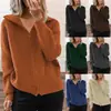 Jaqueta Casual Listrada Outono e Inverno Nova Europeia e Americana Cardigan de Tricô Solto com Zíper Suéter de Manga Longa com Gola Reversível Feminino