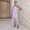 2026 Transfronterizo Nuevo Hombros Descubiertos Moda Europea y Americana Chifón Estampado Hada Largo Elegante Vestido de Noche