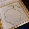 Pulsera elegante de estilo coreano, pulsera simple de lujo ligero que combina con todo, ajustable mediante cordón, circonita cuadrada, pulsera de alta calidad con incrustaciones de diamantes