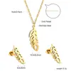Ins Conjunto de Collar y Pendientes de Hoja con Goteo de Aceite Europeo y Americano Collar con Colgante Geométrico para Bikini Cadena para Clavícula de Acero Inoxidable
