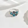 Anillo Bohemian de Tres Ojos Best-Seller Transfronterizo de Luo Chen con Incrustaciones de Circonita, Estilo Étnico Vintage, Accesorio de Joyería Envejecido