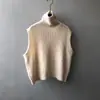 Suéter sin mangas de cuello alto de color liso, estilo coreano y japonés, nuevo para otoño e invierno, chaleco para mujer, chaleco de punto retro en capas, prenda de abrigo