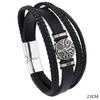 Pulseira de corda de couro trançada transfronteiriça europeia e americana Estilo punk Pulseira masculina multicamadas Tendência da moda Árvore da vida Pulseira personalizada