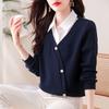 Suéter de dos piezas falsas con cuello de camisa para mujer Primavera y Otoño 2025 Nueva Moda Estilo Occidental Top Casual Apilado Camisa Base Moderna