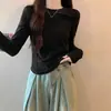 Camiseta larga de manga larga de moda para mujer hecha de tela DeRong, nuevo modelo 2026, color liso, engrosada para otoño e invierno, camiseta básica ajustada, top cálido de cuello redondo