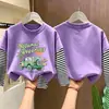 Camiseta de Manga Larga de Algodón Puro para Niños Otoño 2026 Holgada Versátil Cuello Redondo para Niños con Diseño Falso de Dos Piezas