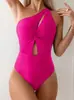 Nuevo Traje de Baño Europeo y Americano de Comercio Exterior Transfronterizo de una Pieza Color Sólido Tirante Único Ajustado Traje de Baño de Amazon