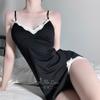 Meishilan 2020 Camisón de Algodón Acolchado con Tirantes Sexy de Encaje Delgado Pijama de Mujer Verano con Medias # 114