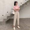 Pantalones Frescos de Seda de Hielo para Estudiantes Verano Delgados Drapeados Sueltos Pantalones de Abuela Cintura Alta Rectos Chifón Recortados Harem