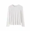 Camiseta de Manga Larga con Cuello Redondo de Acetato Tencel Lyocell para Mujer Otoño 2026 Color Sólido Versátil Camiseta Base de Lana Tejida