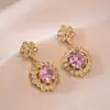 Aretes para Mujer, Aretes de Flor Corazón con Circonita Micro-pavimentada de Cobre, Nueva Moda de Nicho, Diseño Simple, Joyería de Temperamento y Versátil