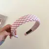 Diadema Ancha de Cuadros Rosas Dulces a Rayas Estilo Coreano con un Toque Femenino, Diadema de Corona Alta, Pinza para el Cabello, Accesorio para el Cabello que Hace que la Cara Parezca Más Pequeña