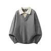 Suéter Falso de Dos Piezas Estilo Old Money para Hombres y Mujeres Otoño Retro Versátil Cuello de Pico Tejido Estilo Perezoso Americano Top Casual