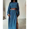 Top Corto Casual de Lino Mezclado para Vacaciones 2024 Cintura Alta Chic Abertura Algodón Lino Casual Traje de Dos Piezas