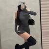 Moda Transfronteriza Europea y Americana Estilo Nuevo de Primavera Picante Sexy de Cuello Alto Pura Pasión Hombros Descubiertos Elegante Ceñido al Cuerpo Vestido