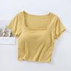Camiseta Interior Deportiva Casual de Verano para Mujer, de una Pieza, que Muestra el Ombligo, Cuello Cuadrado, Manga Corta, con Almohadillas en el Pecho