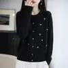 Cárdigan de Punto Fino con Bordado de Corazón 60% Lana para Mujer, Delgado Holgado Adelgazante Versátil de Punto con Cuello Redondo para Primavera y Otoño