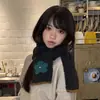 Bufanda de lana floral tejida nueva, bufanda cálida de invierno versátil estilo coreano, calentador de cuello engrosado estilo universitario juvenil para mujer