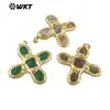 Wt-P2034 Obsidiana Natural Jade Verde Piedra Cruzada Colgante Chapado en Oro de 18 Quilates Accesorios Semi-Terminados Hechos a Mano