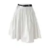 Nuevo Diseño Primavera y Verano 2026 con Cinturón, Falda Midi Blanca Plisada Estilo Coreano para Mujer con Cintura Elástica