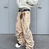 Jeans Workwear Americano Tendência de Street Style com Rasgos para Homens, Calça Casual Ampla Legal e Estilosa, Estilo Preguiçoso para Mulheres
