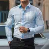Exportação Transfronteiriça Camisa Masculina de Manga Longa com Lapela e Elasticidade em Quatro Direções Estampa 3D Moda Casual de Negócios Camisa Simples