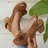 Sandalias de Tacón Alto Huecas con Flor Versátil de Temperamento 2026 Verano Nueva Moda Casual Talla Grande Sandalias con Correa de Hebilla de Tacón Grueso