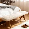 Banco Largo de Madera Maciza Estilo Vintage para Entrada de Casa, Banco Creativo de Diseñador para Pie de Cama de Dormitorio, Banco de Tela para Cambiar Zapatos